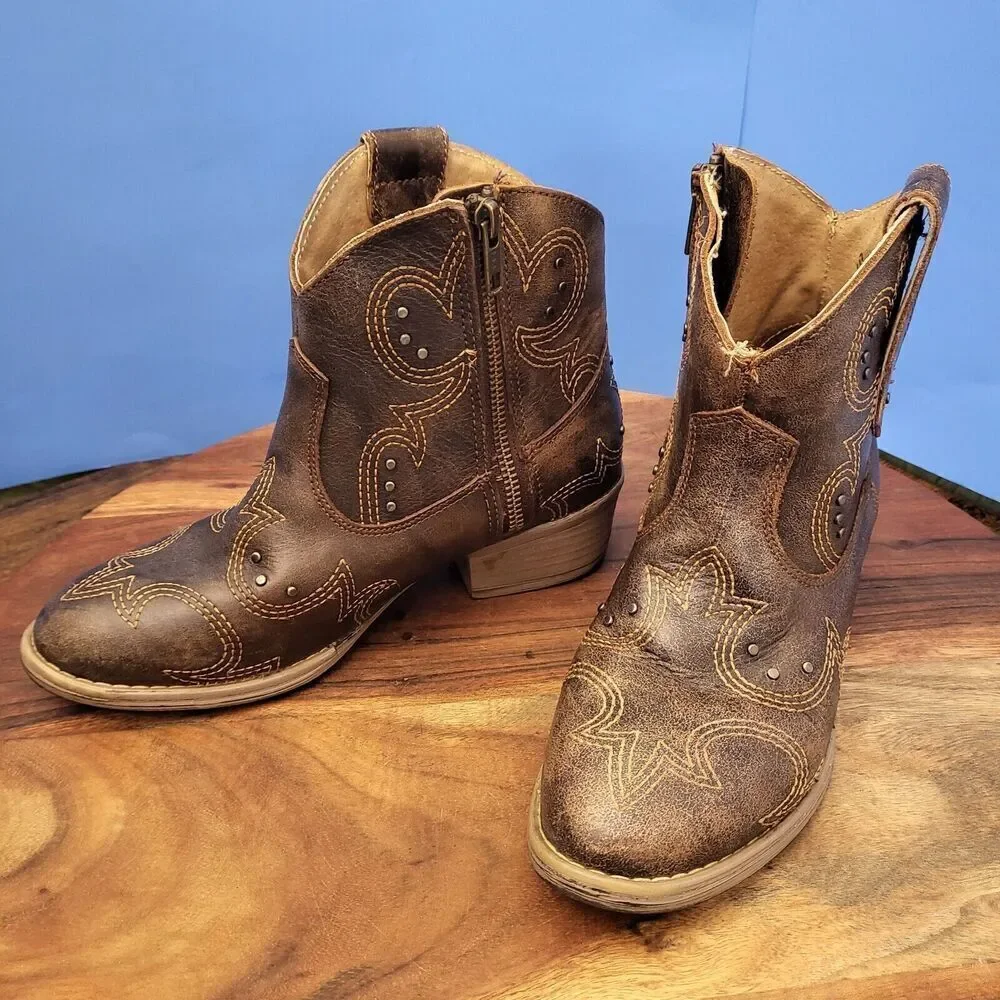 Sterling River Cowboy Boots Embroidery Studs Brown SRN6008 Women's 6.5 - Picture 2 of 12